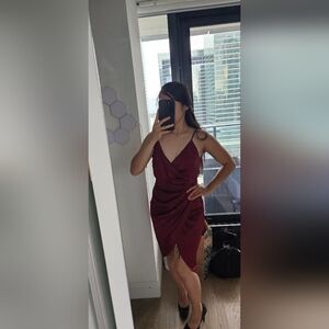Fashion Nova Ruby Red midi slip-on dress